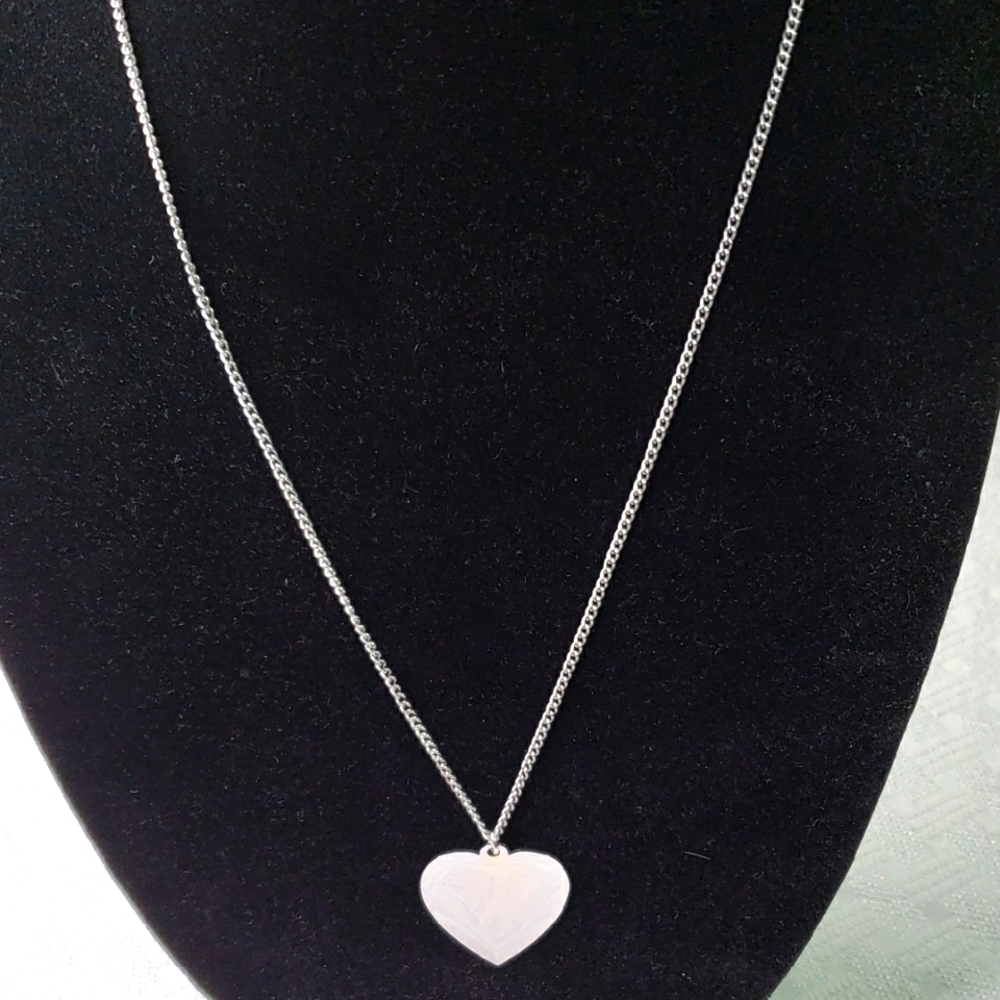 Vintage Solid flat Shiny Metal Heart Necklace